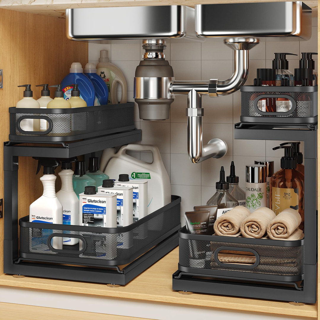2-Pack Under Sink Storage Organizer With 2-Tier Slide Out Drawer, Sophisticated Mesh Pull Out Shelf For Kitchen & Bathroom